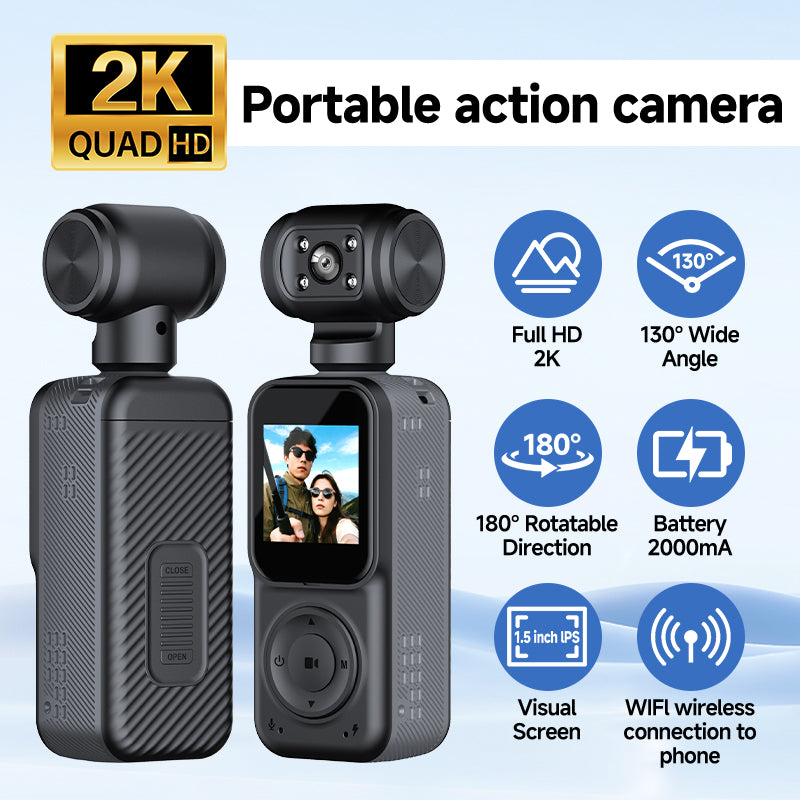 Cámara deportiva panorámica portátil DV para exteriores HD 4K con doble lente para grabar ciclismo.