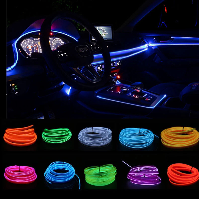 Luces LED ambientales para el interior del coche, panel LED USB para el salpicadero con ambiente, luces de neón flexibles con unidad USB